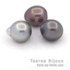 Lot de 3 Perles de Tahiti Semi-Baroques B de 10.6 à 10.8 mm