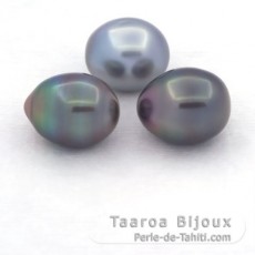 Lot de 3 Perles de Tahiti Semi-Baroques B/C de 10.5 à 10.9 mm
