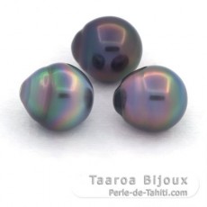 Lot de 3 Perles de Tahiti Semi-Baroques B de 10.6 à 10.9 mm
