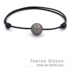 Bracelet en Cuir et 1 Perle de Tahiti Semi-Baroque C 12.3 mm
