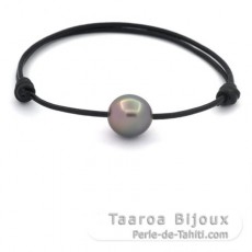 Bracelet en Cuir et 1 Perle de Tahiti Semi-Baroque B 11.6 mm