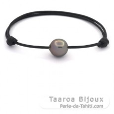 Bracelet en Cuir et 1 Perle de Tahiti Semi-Baroque C 11.4 mm
