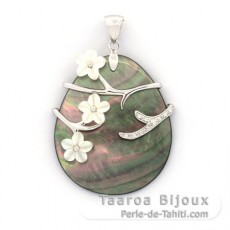 Pendentif en Nacre de Tahiti, Nacre blanche et Argent rhodi .925