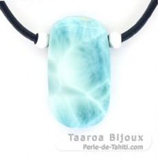 Collier en Cuir, Argent et 1 Larimar - 32 x 18 x 8.5 mm - 10.5 gr