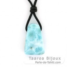 Collier en Cuir et 1 Larimar - 25.5 x 16 x 10 mm - 7.7 gr