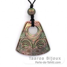 Collier en Cuir, Nacre et 1 Perle de Tahiti Ronde C 9.7 mm