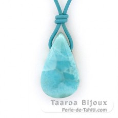 Collier en Cuir et 1 Larimar - 30 x 18 x 8.5 mm - 7.5 gr
