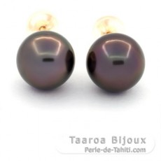 Boucles d'Oreilles en Or 18K et 2 Perles de Tahiti Rondes C 9.4 mm
