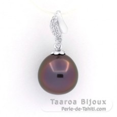 Pendentif en Or blanc 18K et 1 Perle de Tahiti Semi-Baroque A+ 10.1 mm