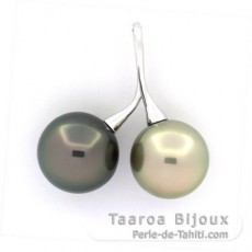 Pendentif en Argent et 2 Perles de Tahiti Rondes C 13.1 et 13.5 mm