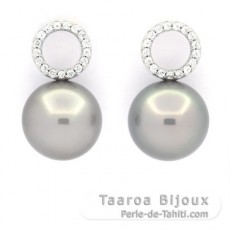 Boucles d'Oreilles en Argent et 2 Perles de Tahiti Rondes C 12.7 mm