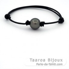 Bracelet en Cuir et 1 Perle de Tahiti Ronde C 12.7 mm