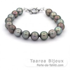 Bracelet de 17 Perles de Tahiti Rondes C 9.3  9.9 mm et Argent