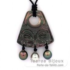 Pendentif en nacre et 3 Perles de Tahiti Semi-Baroques B/C de 9.6  9.9 mm