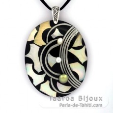 Pendentif en Nacre et 3 keishis de Tahiti