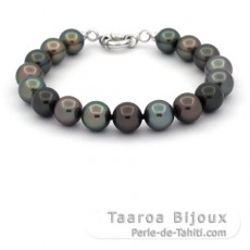 Bracelet de 17 Perles de Tahiti Rondes C de 10.1 à 10.5 mm et Argent