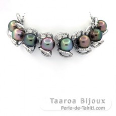 Bracelet en Argent et 8 Perles de Tahiti Semi-Baroques C+ de 9.5 à 10 mm