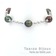 Bracelet en Argent et 5 Perles de Tahiti Semi-Baroques A de 9.7 à 10 mm