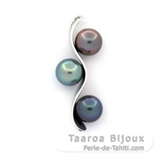 Pendentif en Or blanc 18K et 3 Perles de Tahiti Rondes B+ de 8.7 à 8.8 mm