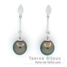 Boucles d'Oreilles en Argent et 2 Perles de Tahiti Semi-Baroques C 8.9 mm