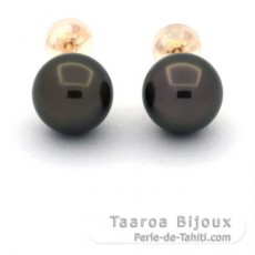 Boucles d'Oreilles en Or 18K et 2 Perles de Tahiti 1 Ronde & 1 Semi-Ronde B/C 8.8 mm