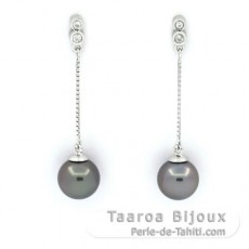 Boucles d'Oreilles en Argent et 2 Perles de Tahiti Rondes C 7.9 mm