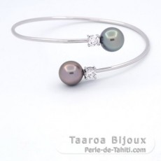 Bracelet en Argent et 2 Perles de Tahiti Rondes C 11 mm