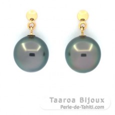 Boucles d'Oreilles en Or 18k et 2 Perles de Tahiti Semi-Rondes 1 A & 1 B 9.1 mm