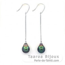 Boucles d'Oreilles en Argent et 2 Perles de Tahiti Semi-Baroques 1A et 1B 8.9 mm