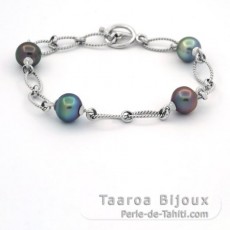 Bracelet en Argent et 4 Perles de Tahiti Semi-Baroques B de 8.6 à 8.8 mm