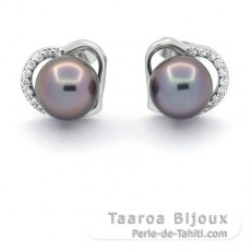 Boucles d'Oreilles en Argent et 2 Perles de Tahiti Rondes C 8.1 mm