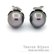 Boucles d'oreilles en Argent et 2 Perles de Tahiti Rondes C 8.2 et 8.4 mm
