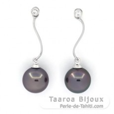 Boucles d'oreilles en Argent et 2 Perles de Tahiti Rondes C 8.1 mm