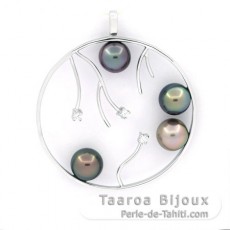 Pendentif en Argent et 4 Perles de Tahiti Rondes C 8.1 mm