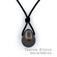 Collier en Cuir et 1 Perle de Tahiti Semi-Baroque B/C 10.6 mm