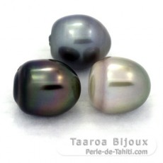 Lot de 3 Perles de Tahiti Semi-Baroques C de 12.2  12.4 mm
