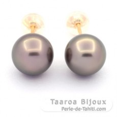 Boucles d'Oreilles en Or 18K et 2 Perles de Tahiti Rondes B/C 9.2 mm