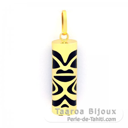 Pendentif en Or 18K et Agate Noire - 21 mm - Chance