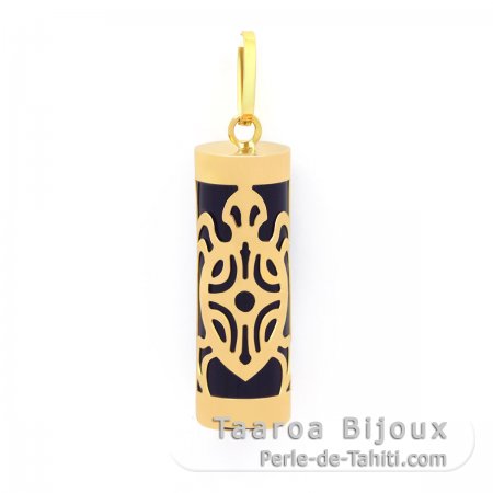 Pendentif en Or 18K et Agate Noire - 21 mm - Tortue