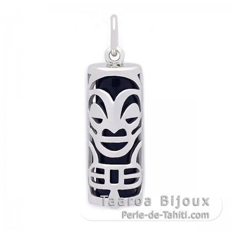 Tiki en Argent et Agate Noire - 21 mm - Sant