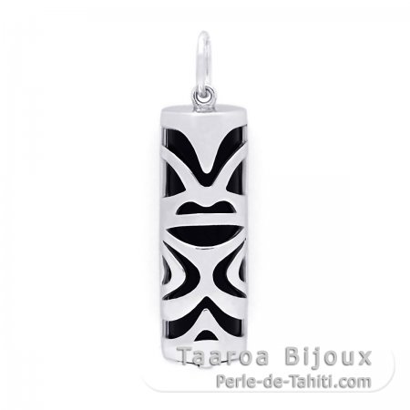 Tiki en Argent et Agate Noire - 30 mm - Chance