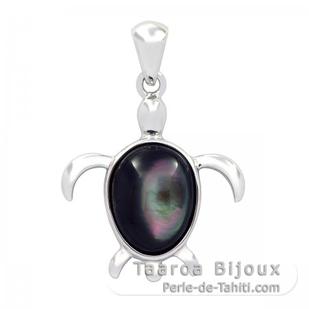 Pendentif Tortue en Nacre de Tahiti et Argent .925 Rhodi