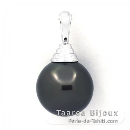 Pendentif en Argent et 1 Perle de Tahiti Ronde C 12.7 mm