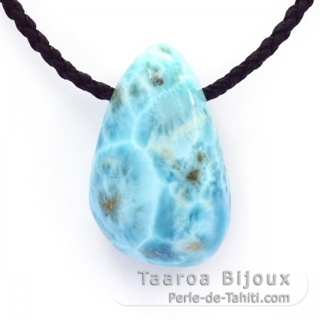 Collier en Coton, Argent et 1 Larimar - 38 x 23 x 18 mm - 26.3 gr