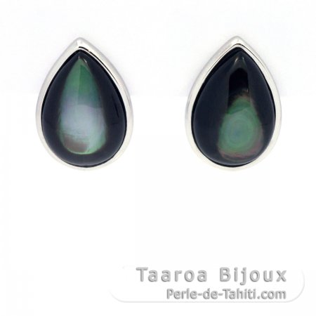 Boucles d\'oreilles en Nacre de Tahiti et Argent .925 Rhodi
