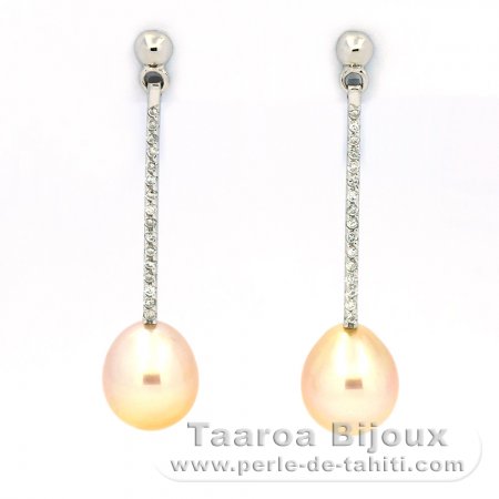 Boucles d\'oreilles en Argent et 2 Perles d\'Australie Semi-Baroques B 9 mm