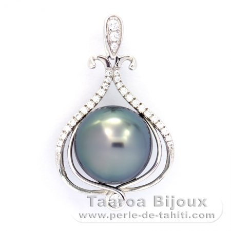 Pendentif en Argent et 1 Perle de Tahiti Ronde B/C 11 mm