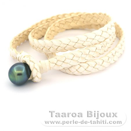 Bracelet en Cuir et 1 Perle de Tahiti Semi-Baroque B/C 11.8 mm