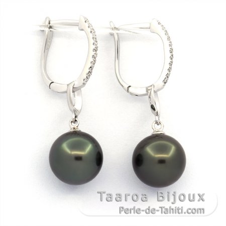 Boucles d'Oreilles en Argent et 2 Perles de Tahiti Rondes BC 9.6 mm