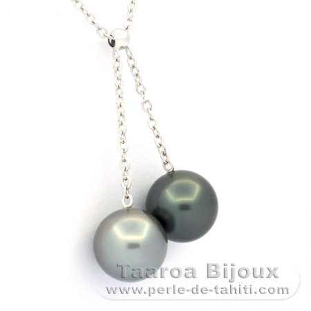 Collier en Argent et 2 Perles de Tahiti Rondes C 10.4 mm